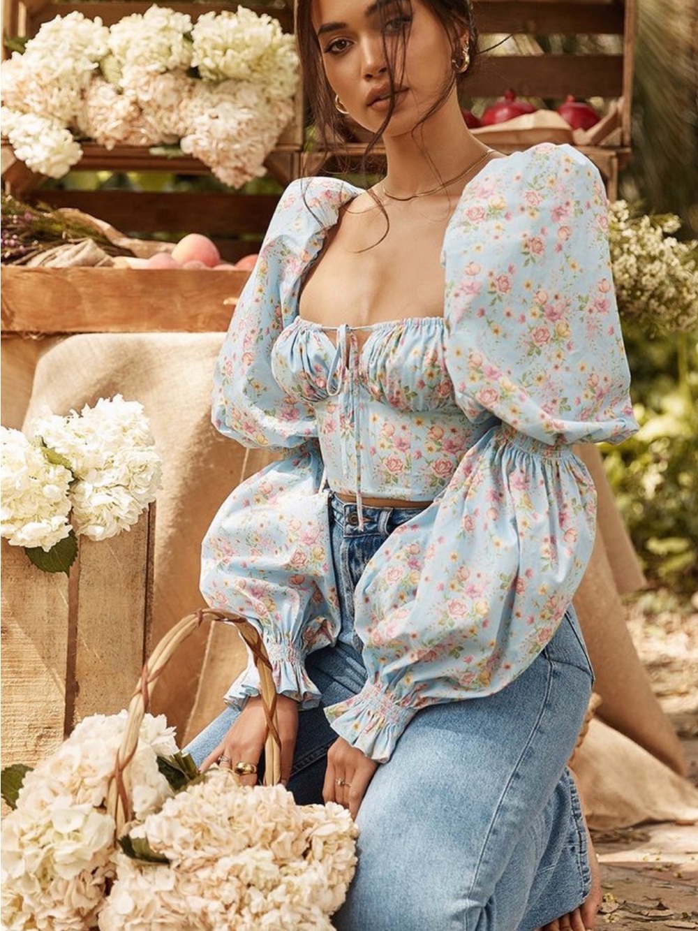 House of CB Millicent Blouse Large Floral Blouse Large Whimsy Coquette